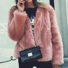 Новинка, толстое теплое Женское пальто из искусственного меха, зима-осень, длинный рукав, v-образный вырез, мохнатая Меховая куртка, пальто, женское повседневное пушистое пальто