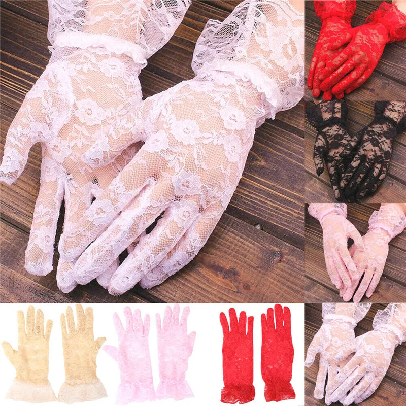 

Hot Elegant Ladies Girl Lace Full Finger Short Gloves Party Dance UV Protect Lightweight Gloves