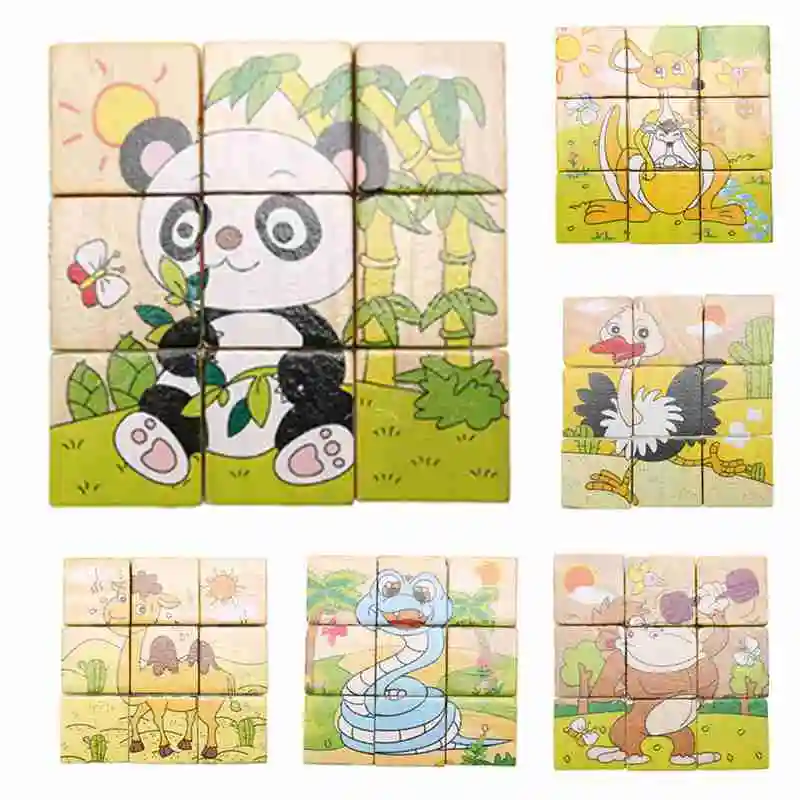 Six Sides 9pcs lot Kids Wooden Panda Pattern 3D Puzzle Jigsaw Puzzle Montessori Baby Educational Toys