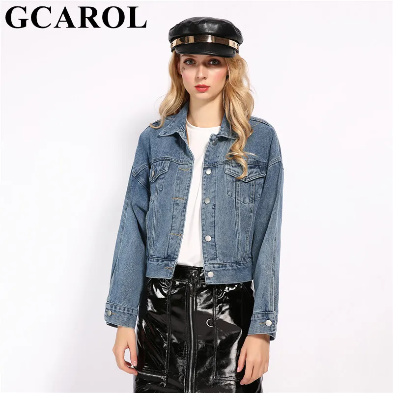 Женская джинсовая куртка GCAROL повседневная укороченная большого размера с