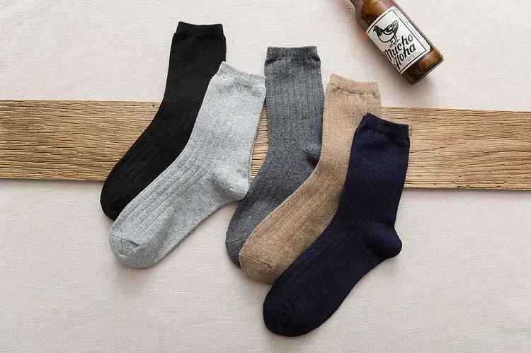 

Free Shipping 5 pairs Per Pack Solid Color Men's Casual Sock Wool Sock for Winter Spring and Autumn Season for 5 pairs A0002
