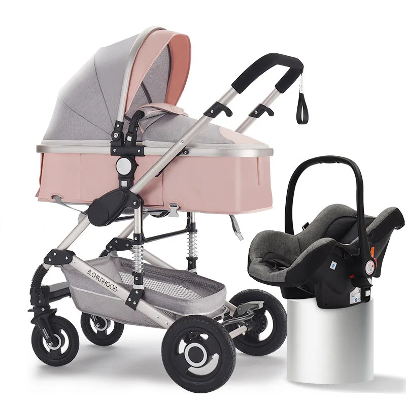 Легкая детская коляска брендов 3 в 1 Зонт прогулочная коляска коляски для новорожденных Детские коляски может сидеть или лежать высокое пейзажи - Цвет: Light Pink-Basket