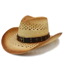 Модные женские туфли Для мужчин ковбойские шляпа с кожаный ремешок пляж солнце соломенная ручной работы ткань сомбреро Пастушка Hat Размеры 58 см