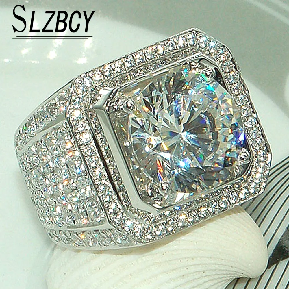 

Hip hop Silver Color Rings Mens Filled AAA Cubic Zircon Bling Wedding Ring for Men Big Size Vintage Jewelry Dropshipping