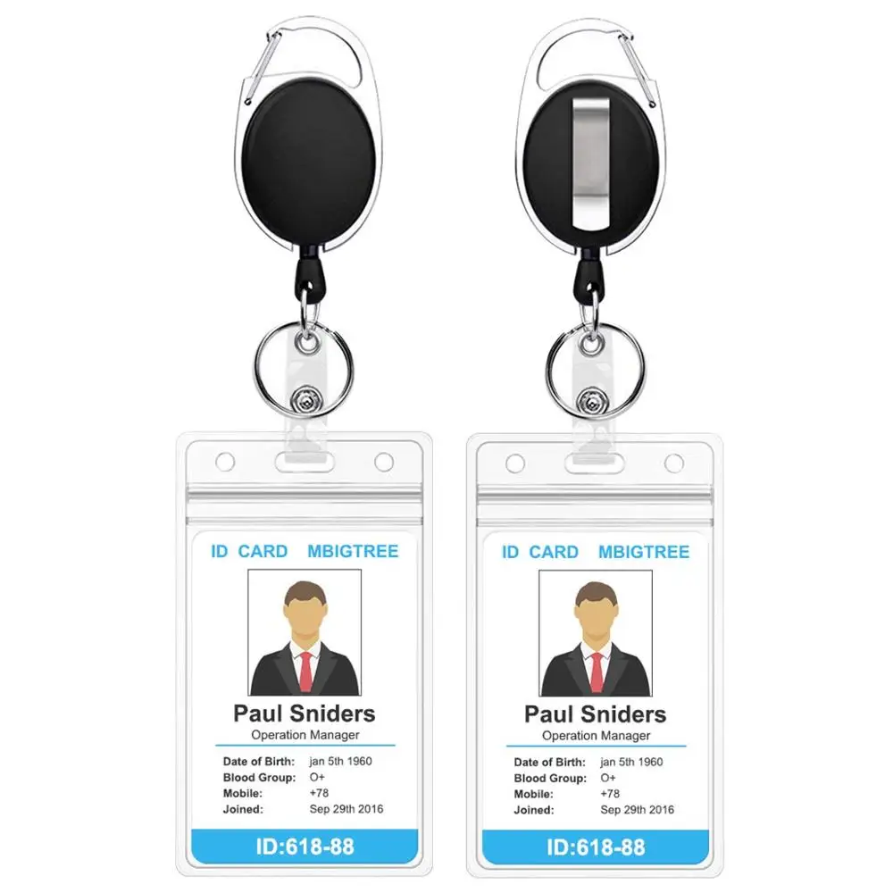 

2 Pack Women Male Credit Visit Bus Credit Card Case Retractable Badge Holders with Reel Clip and Clear ID Card Holder