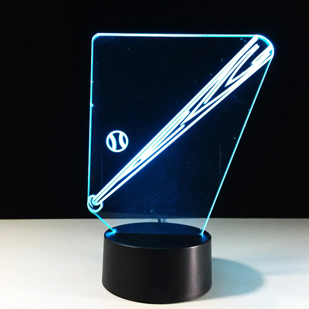 3D Led 7 цветов изменить Бейсбол битой домой ночник сенсорный выключатель Usb Бейсбол движение настольная лампа офисной обстановкой сна свет