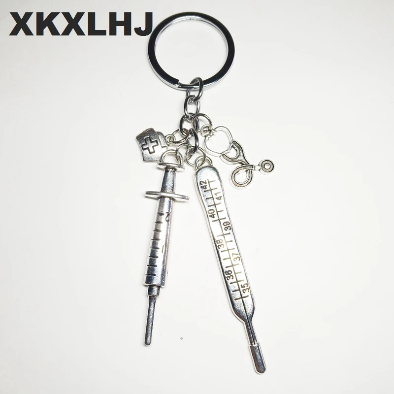 

XKXLHJ 2018 New Nurse Cap Medical Key Chain Needle Syringe Stethoscope Thermometer Cute Keychain Jewelry Gift