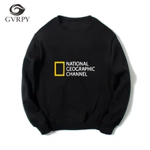 Толстовки с напечатанным принтом NATIONAL GEOGRAPHIC CHANNEL, уличная одежда длиной до бедер для женщин и мужчин, удобная трикотажная кофта с длинными рукавами, худи с круглым вырезом серого цвета