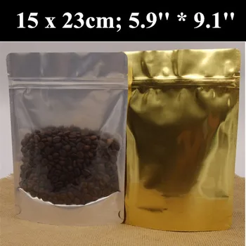 

50pcs/lot 15cm*23cm (5.9''*9.1'') 270mic Gold One Side Clear Bag,Stand Up Zipper Plastic Bag,Zip Foil Food Bag