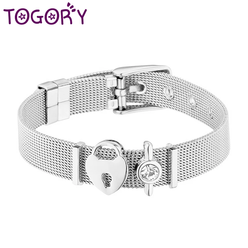 

High Quality Stainless Steel Mesh Bracelets Bangles Heart Keeper Charms Fine Bracelet for European Woman Men Gifts Wholesale
