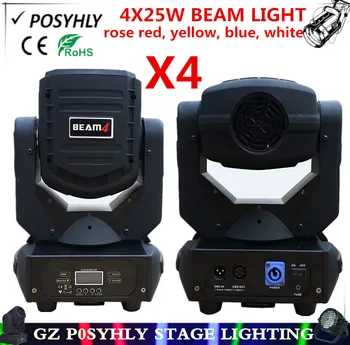 

4pcs/ 4X25W beam light rose red, Y, B, W 100W moving head light dmx512 control professional DJ equipment led Spotlight