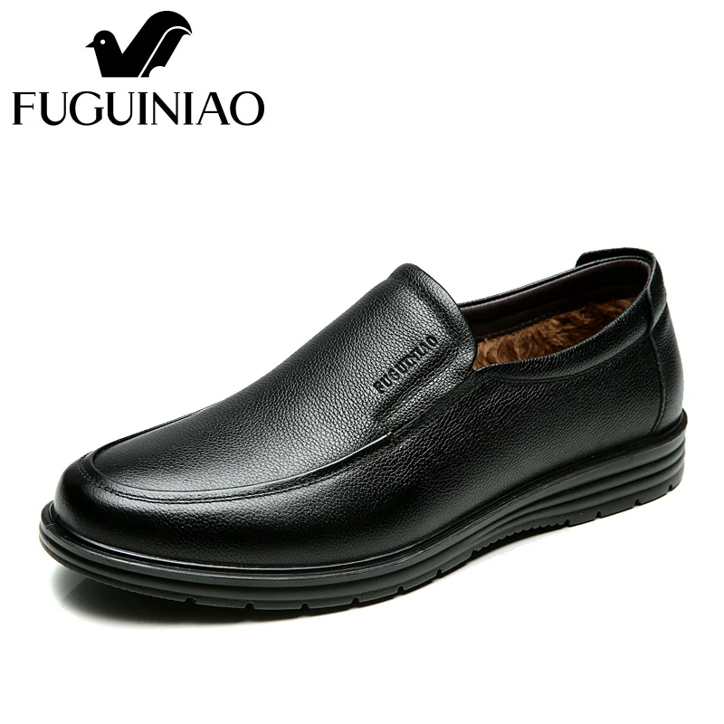 Теплая официальная обувь!! FUGUINIAO зимняя мужская деловая обувь из натуральной кожи/цвет черный/размер 38-44