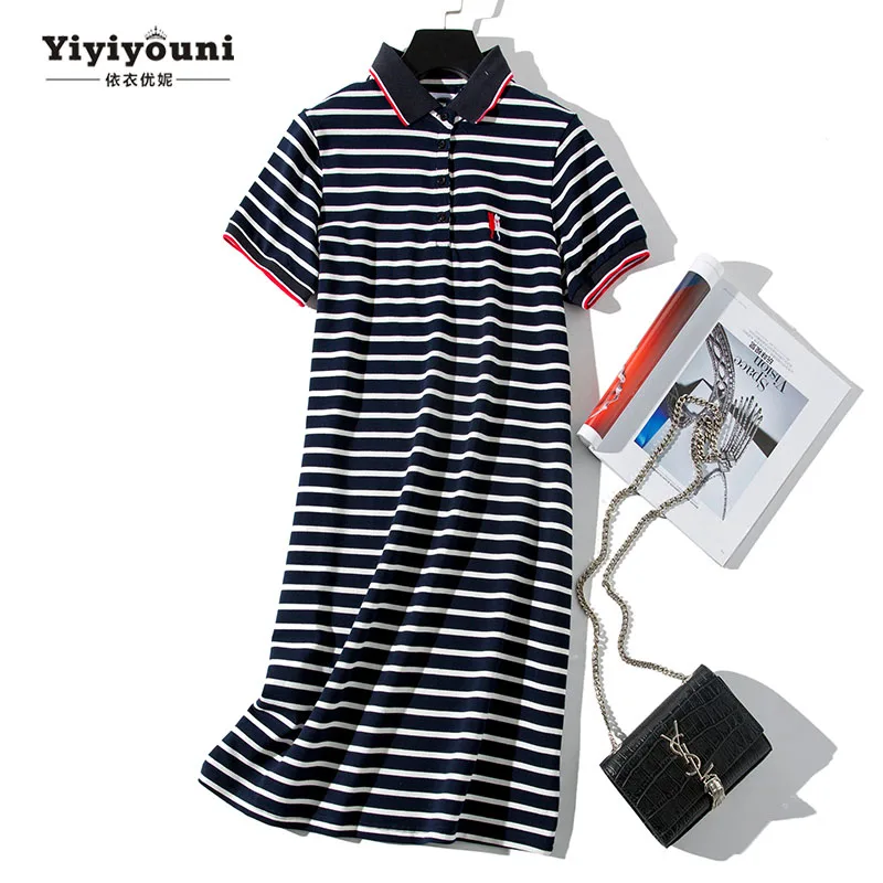 Midi T Shirt Dress Women Striped Polo Collar Cat Embroidery Summer Beach Sundress Casual Knee Length Loose Dresses Plus Size Midi T Shirt Dress Women Striped Polo Collar Cat Embroidery Summer Beach Sundress Casual Knee Length Loose Dresses Plus Size