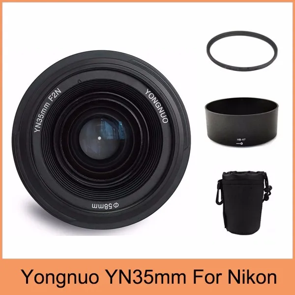 

Yongnuo YN35mm F2 lens Wide-angle Large Aperture Fixed Auto Focus Lens + 58mm UV filter +lens bag + Lens Hood For Nikon