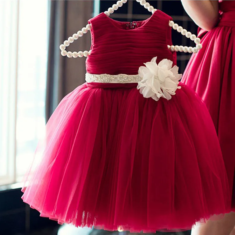 

New children's clothing red girl princess party dress costumes birthday wedding Flower girl dress 3 -10 Y baby girl clothes