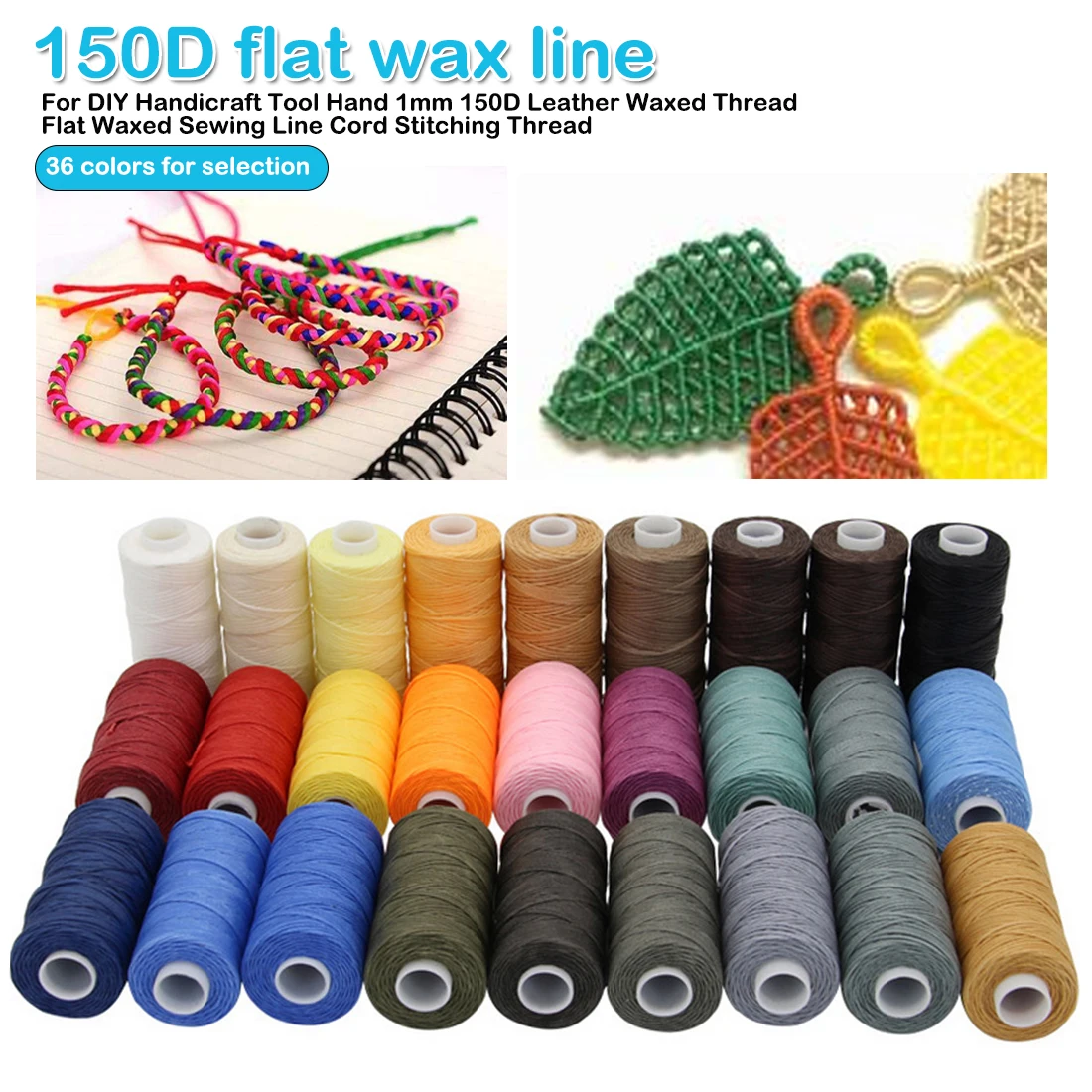 

50m/Roll Durable 1mm Leather Waxed Thread Cord for DIY Handicraft Tool Hand Stitching Thread Flat Waxed Sewing Line