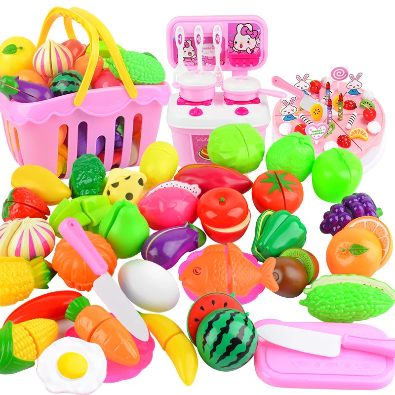 19-70Pcs Kitchen Toys Set Plastic Fruit Vegetables Cutting Toy Early Development and Education for Baby DIY Pretend Play | Игрушки и