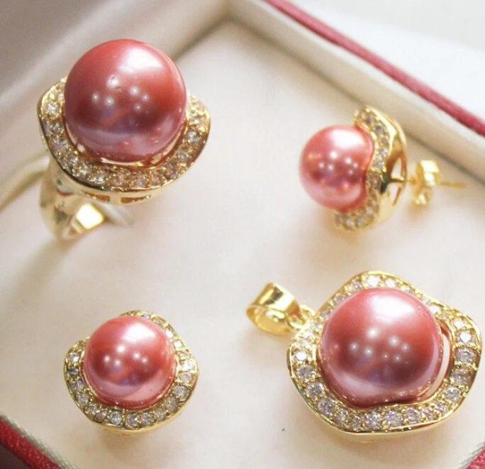 

New Inlay Crystal Pink shell Pearl Pendants Free chain AAA shipping free