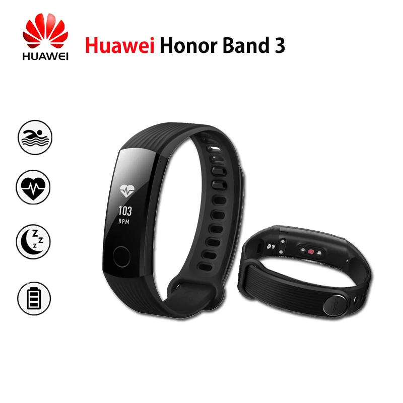 

New Original Huawei Honor Band 3 Smart Wristband Swimmable 5ATM OLED Screen Touchpad Continual Heart Rate Monitor Push Message