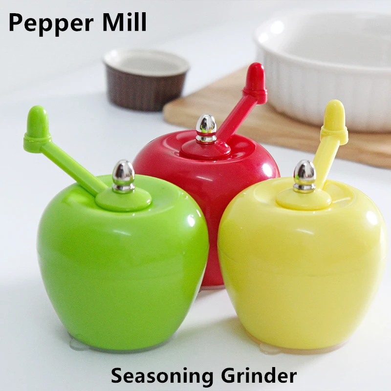 Creative Plastic Pepper Mill Fruit Apple Pear Shape Manually Rotary