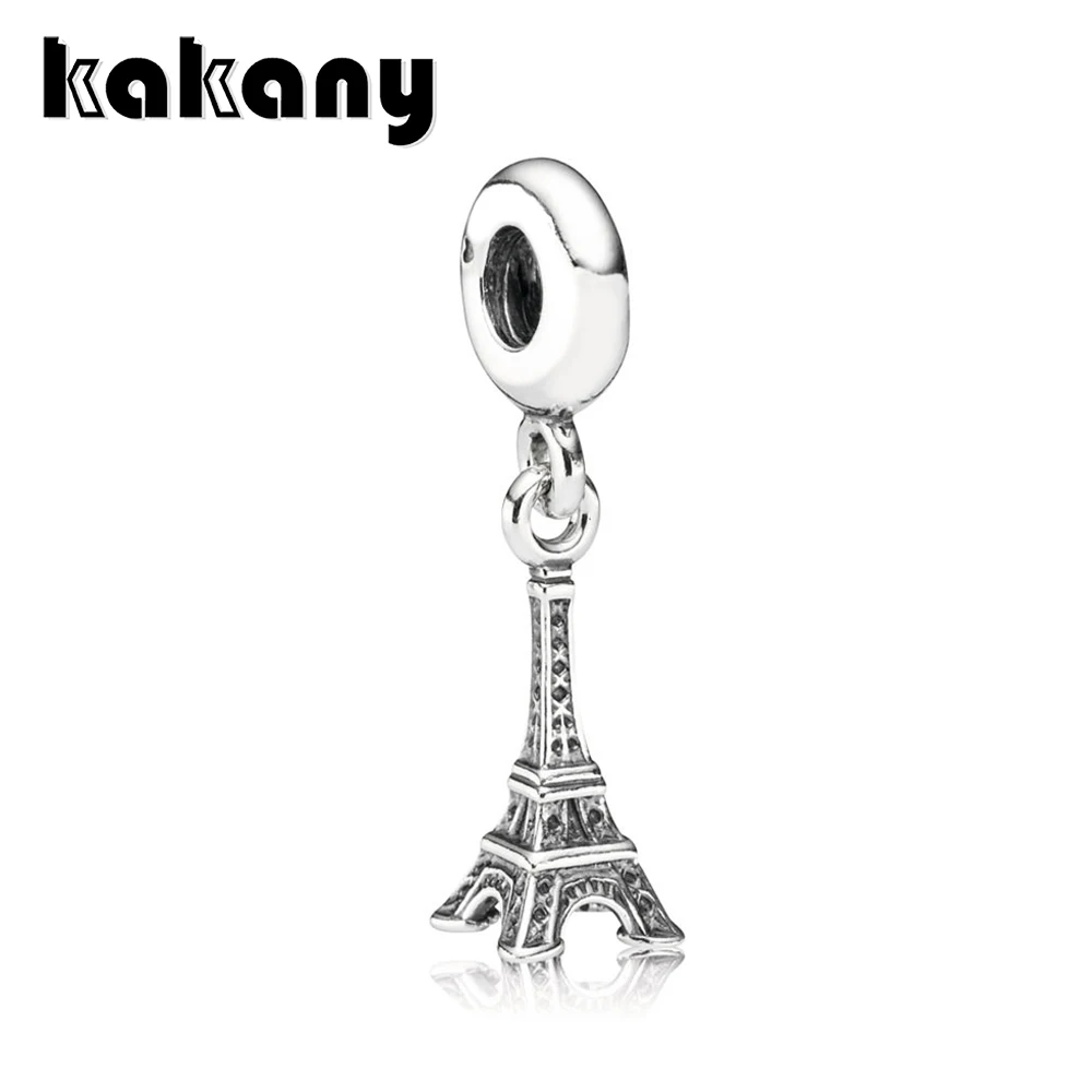 

2019 High Quality 1:1 Original 925 Sterling Silver Eiffel Tower Dangle Charm Gift For Women Female Diy Jewelry
