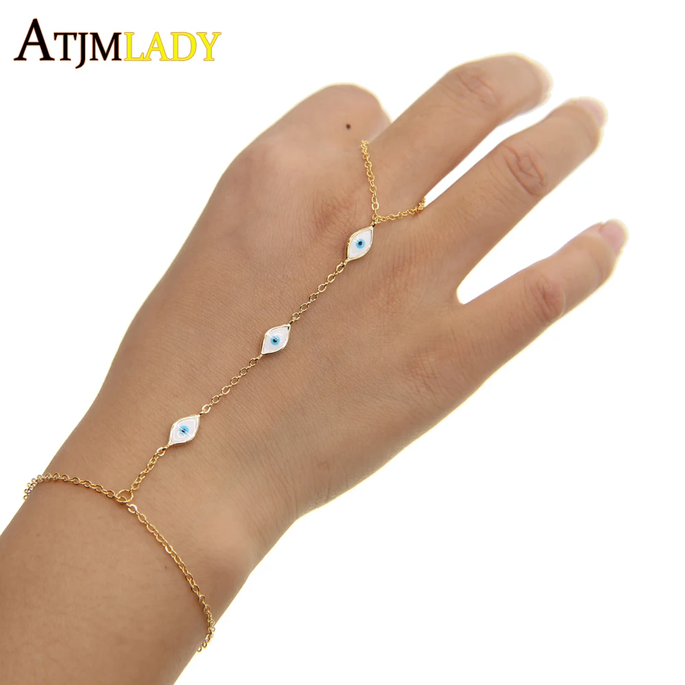 

3 colors 2018 new tiny cute evil eye charm white enamel fashion jewelry 16+5cm wrist baby jewelry hand bracelet,slave bracelets