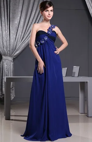 Royal Blue and Navy Одно плечо Королевский Синий Цветы винтажные вечерние торжественные платья женские костюмы Выпускной длинное платье свадебная одежда реальное фото - Цвет: Royal Blue and Navy