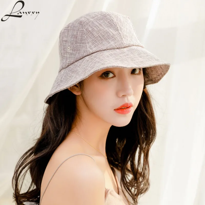 Lanxxy New Linen Cotton Bucket Hat Summer Beach Caps for Women Casual ...