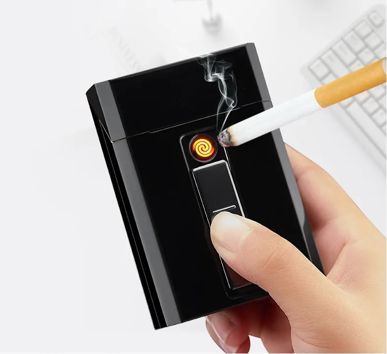Новые 1 шт металлический портсигар с электрическая зажигалка usb Перезаряжаемые для 20 штук сигарет король Размеры Водонепроницаемый DH-9009