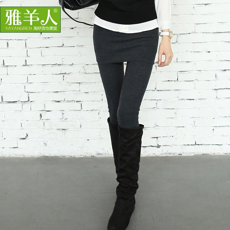Autumn and winter faux two piece culottes font b legging b font pants high elastic waist