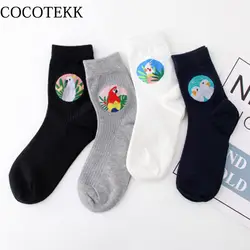 COCOTEKK 2018 Новая мода Дизайн птичка попугай узор Смешные художественные носки для женщин Новинка Harajuku чесаный хлопок носки для подарок