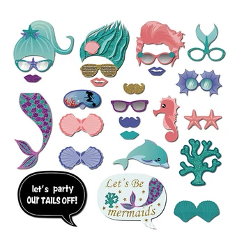 

Little Mermaid Party Photo Booth Props Birthday Party Decoration Girl Photo Mask Glasses Funny Gender Reveal Party Supplies