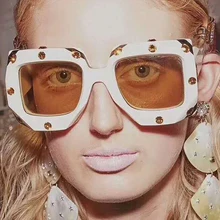 PAWXFB итальянская квадратная Большая рама алмазные солнцезащитные очки для женщин и мужчин винтажные негабаритные мужские и женские солнечные очки Oculos de sol Shades