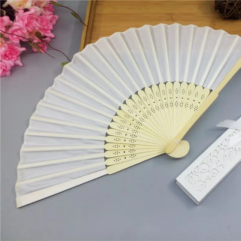  10pcs/lot Personalized 21cm wood Spun Silk Hand Fan Wedding Invitation - 33023200395