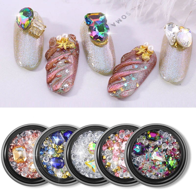 

MORDDA Colorful Rhinestones For Nails Diamonds Stone Mix Gel Nail Crystals For 3D Nail Art Decorations Bling Glitter Decoration