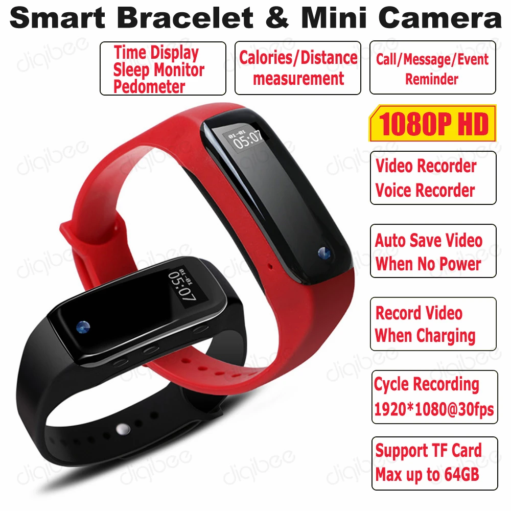 

Time Display Spied Smart Bracelet Pedometer Sleep Monitor Sport Fitness Chip Wristband HD 1080P Mini Camera Sport Kamera Watch