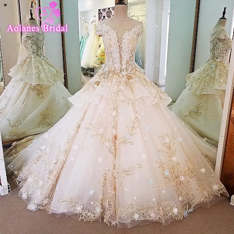 Vestidos De Noiva Свадебные платья винтажное Золотое кружевное прозрачное свадебное