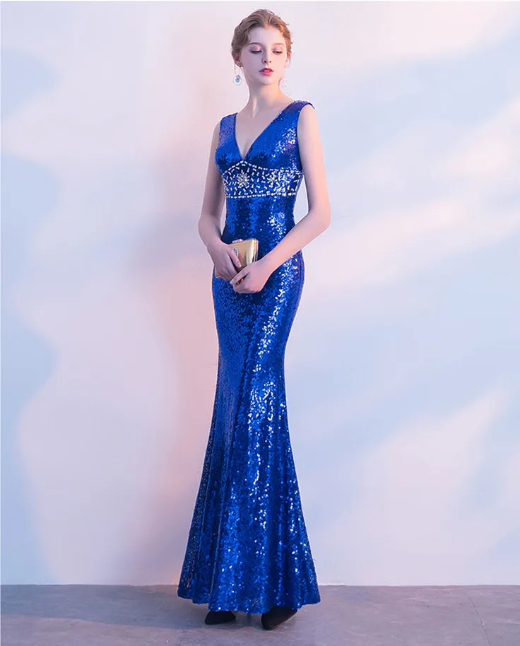 CEEWHY синий v-образный вырез Vestido de Festa вечернее платье с юбкой-годе вечерние платья выпускные платья блестящее вечернее платье длинное вечернее платье
