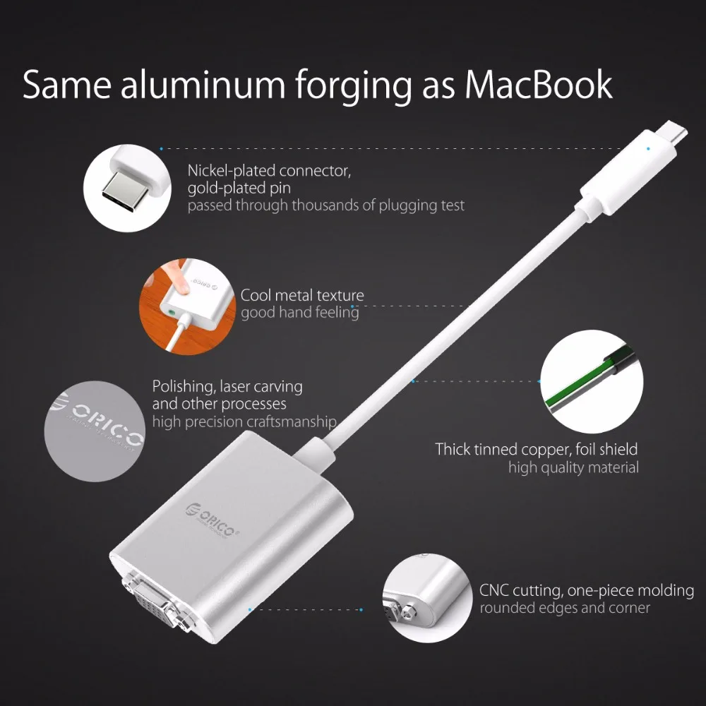 Адаптер ORICO USB C VGA Type c к кабель AUX Папа мама для MacBook Pro ChromeBook Xiaomi Huawei Mate 10 C|usb type-c to