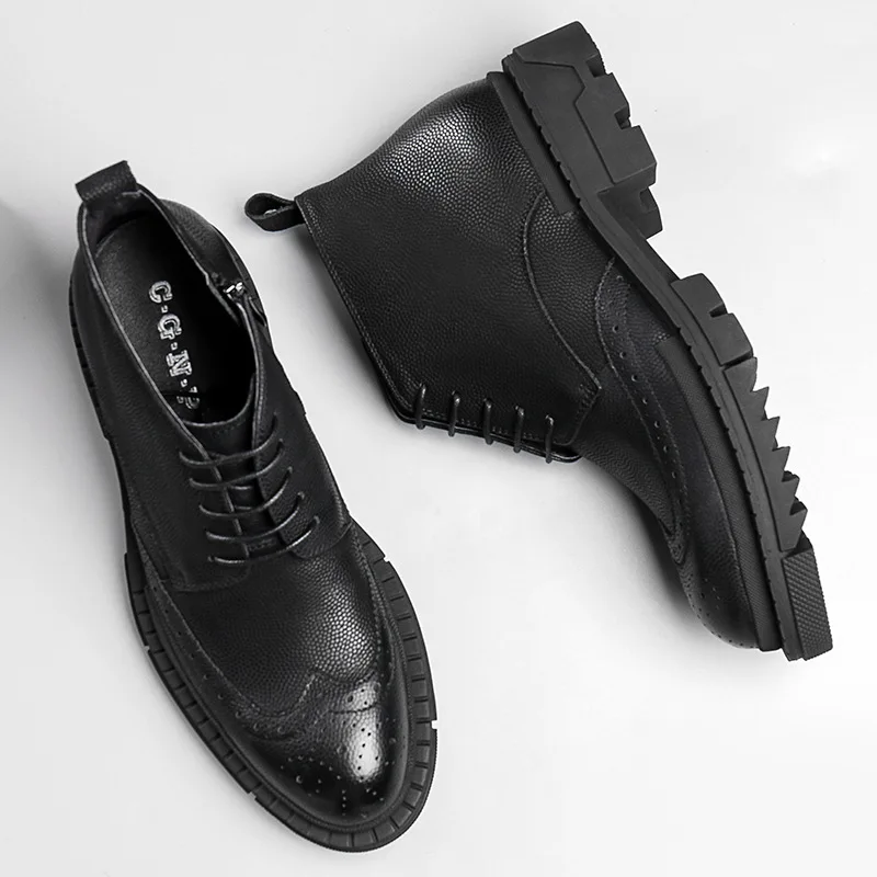 Los Cuero Alta Hombres De Genuino Invierno Moda Piel Zapatos Botas Vaca Martin Retro Encaje 7tqBwU
