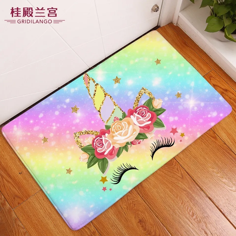 

Cartoon Sequin Colorful Unicorn Golden Non-slip Bathroom Rug Shining Star Floormat Door Play Mat Carpet Car Outdoor Dropshipping