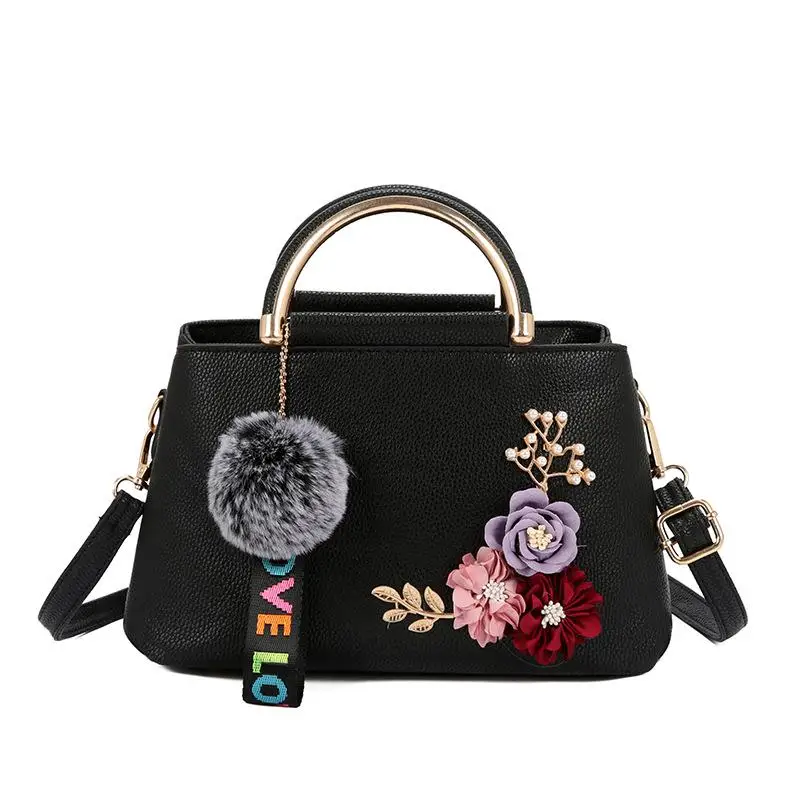 Unishow Designer Simple Sticky Flower Women Handbag Multi-layer Women Shoulder Bags Brand Female Small Women Crossbody Bag - Цвет: Черный