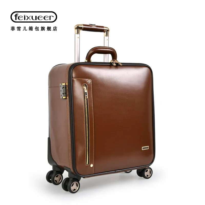 3 Sizes Coffee Leather Trolley Luggage Business Trolley Case Men&#39;s Suitcase Travel Bag-in ...