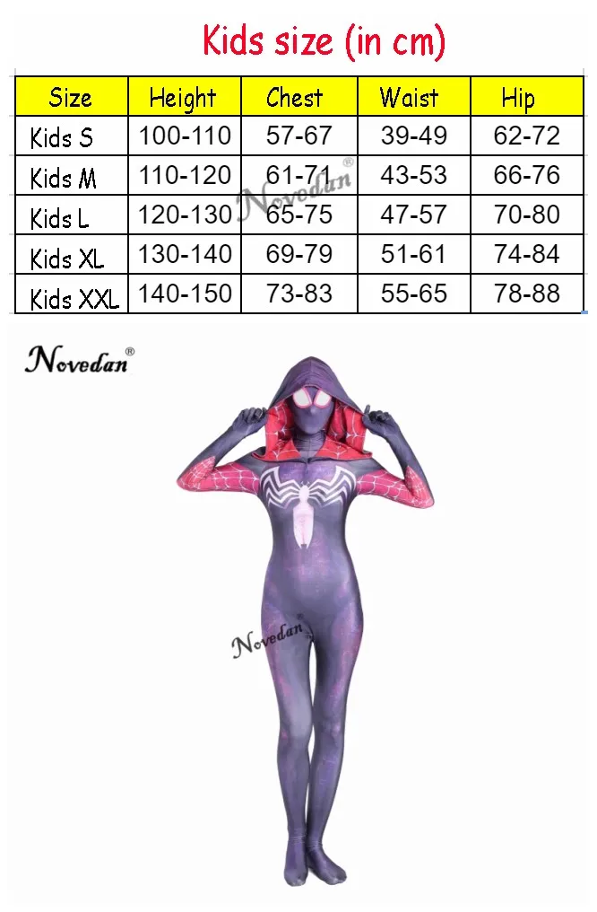 3D принт костюм паук Гвен Стэйси черный костюм паука для взрослых женщин Косплей Костюм зентай из спандекса женский облегающий костюм на Хэллоуин комбинезон - Цвет: Kids size
