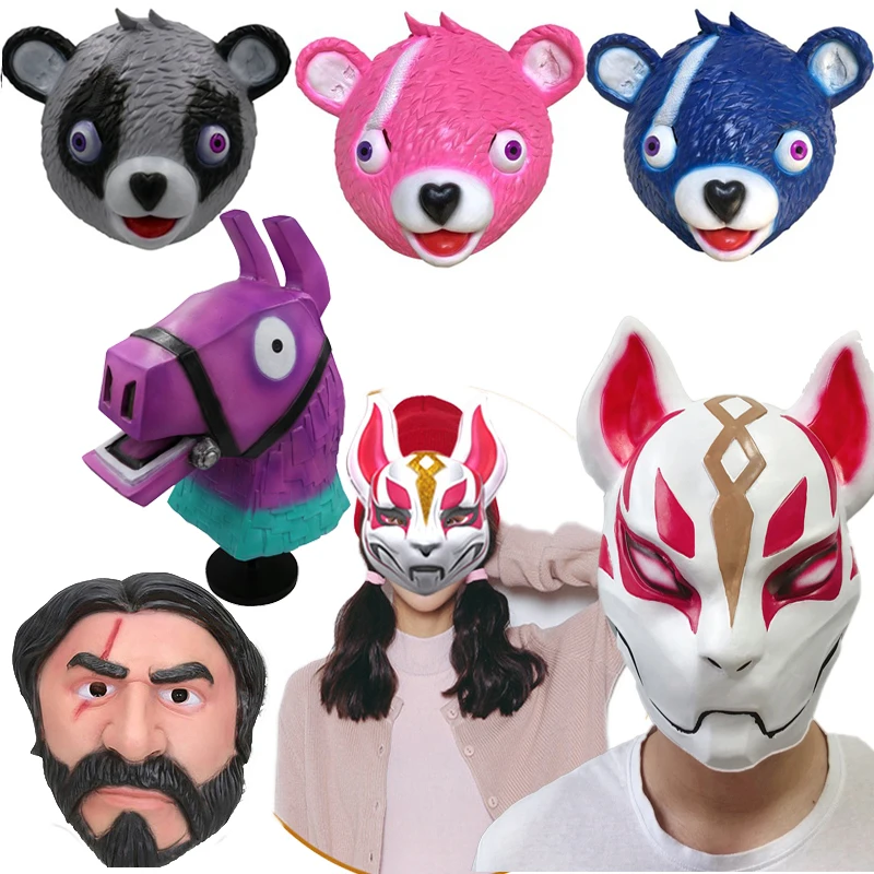 

Halloween Fortnight Toy Team Leader Mask Cosplay Funny Animal pink bear foxy Latex Mask Cosplay Costume Party Props kids Adults