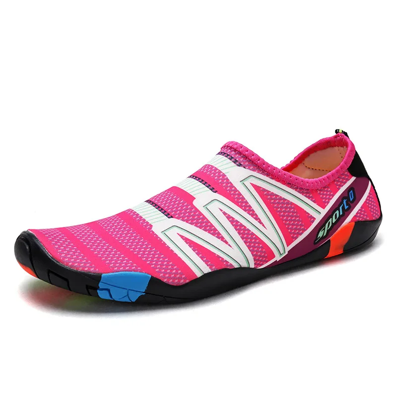 Bjakin/ быстросохнущая спортивная обувь для мужчин и женщин; сезон лето; прогулочная обувь для плавания; обувь для серфинга; пляжная кожаная обувь; полосатая водонепроницаемая обувь - Цвет: Pink