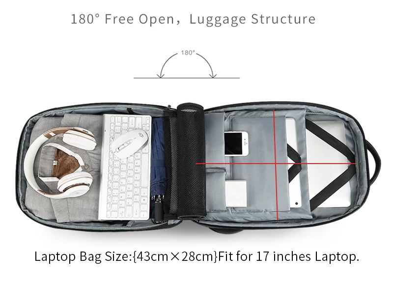 17,3 дюймовый Мужской рюкзак для ноутбука с usb зарядкой и водоотталкивающим функциональным рюкзаком большой емкости Рюкзаки для путешествий мужские a0007