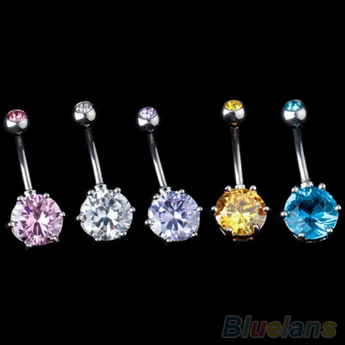 

Hot Crystal Gem Belly Ring Button Bar Body Piercing Surgical Steel Navel Ring Fast Shipping