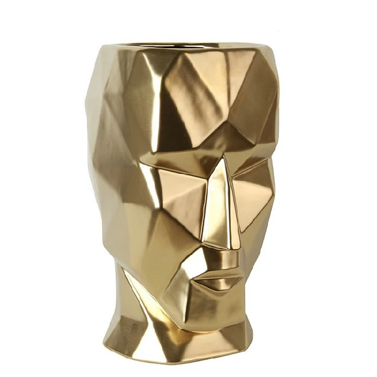 Золотой геометрический человек лицо цветочные горшки кашпо декоративная ваза для дома