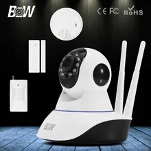 Bw p2p cámara de seguridad cctv hd 720 p mini wifi p/t wireless ip cámara de vigilancia en casa door & motion y detector de humo